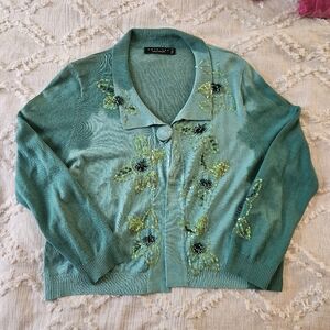 Twinset Milano Teal Beaded Cardigan Size Small